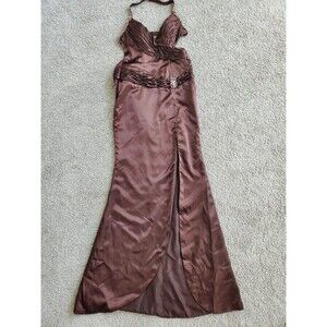 Night Moves chocolate brown ruched formal dress y2k